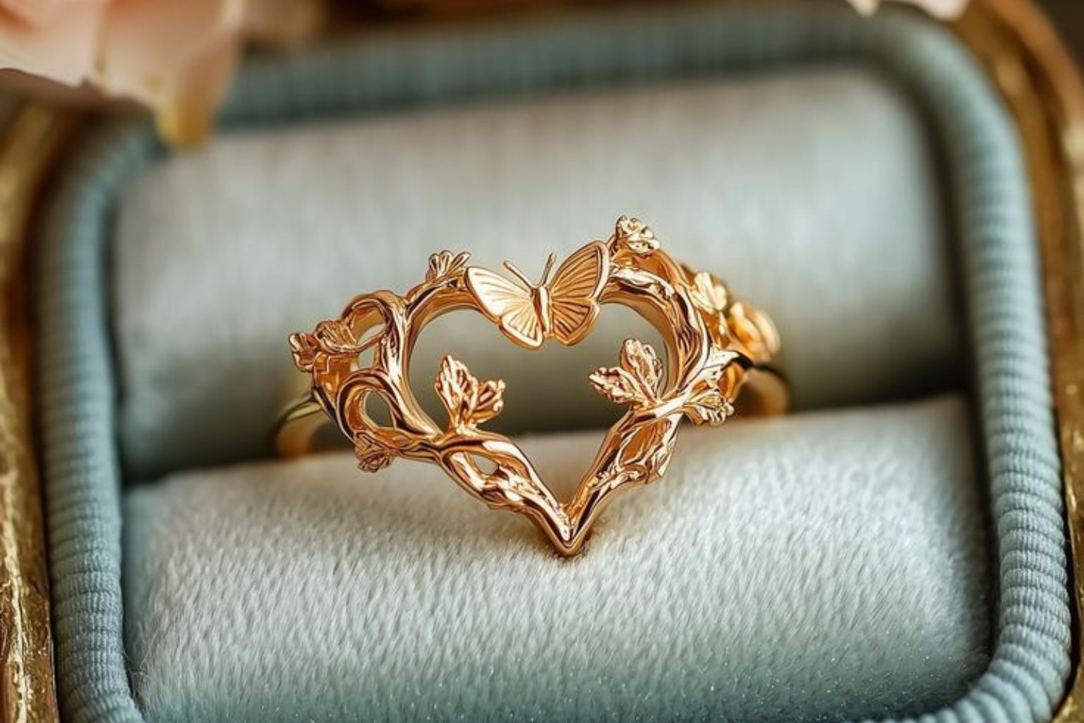 Butterfly Heart Gold Ring